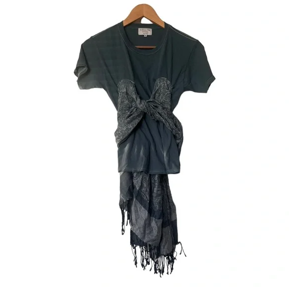Collina Strada Dark Teal Draped Top with Paisley Scarf Detail - Picture 3 of 8